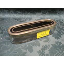 A George V oval glass pin tray with silver tortoiseshell cover,  Birmingham 1916, 5 1/4" long.