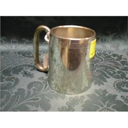 A silver baptismal mug, of plain form, engraved with floral swags  below a wrigglework border, lo
