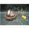 Image 1 : A silver 5-bar toast rack, a pair of silver preserve dish stands, a  silver octgonal dish, salt &