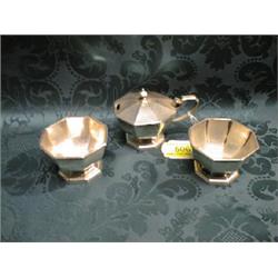 Two octagonal salts and a matching mustard with conforming cover,  various hallmarks, c.1918.