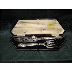 A pair of Victorian silver King's pattern fish servers, Sheffield  1848, in fitted case.