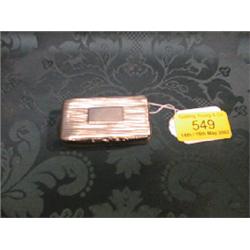 A mid 19thC. silver gilt snuff box, rectangular, with reeded body,  table to cover and foliate ca