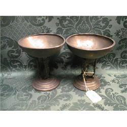 A pair of white metal tazza, the circular bowls supported on 3 cast  uprights, on domed foot, 5"