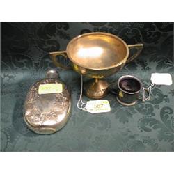 A gilt metal 2-handled racing trophy, engraved with a flower and  foliate band and inscribed 'The