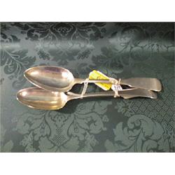 A George III bright cut tablespoon, engraved with initials, London  1787, and another, fiddle pat