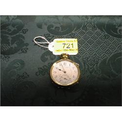 A 9ct rose gold Albert with T-bar, swivels and fob and watchkey,     14 1/2".