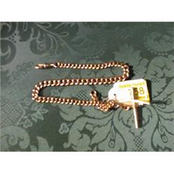 A 9ct rose gold Albert with T bar and swivel, slightly graduated  links, larger towards the centr