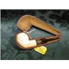 Image 1 : An amber and meerschaum pipe with engraved silver ferrule, early  20thC., in fitted case.