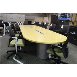 MAPLE 14' RACETRACK BOARDROOM TABLE C/W DATA AND