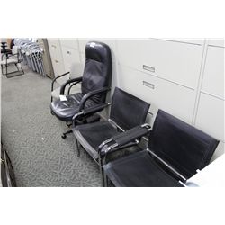 BLACK LEATHER HIGH-BACK CHAIR & 2 LEATHER CLIENT