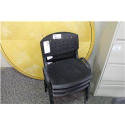 LOT OF 3 BLACK PLASTIC STACKING CHAIRS & 1