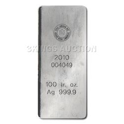 Silver Bars: Royal Canadian Mint 100 oz .9999 fine