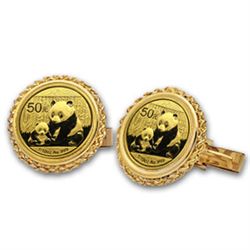 2012 1/20 oz Gold Panda Cuff Links (Polished Rope) 14KT