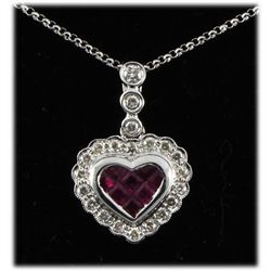 Genuine 0.98 ctw Ruby & Diamond Necklace 14kt W/G 4.45g