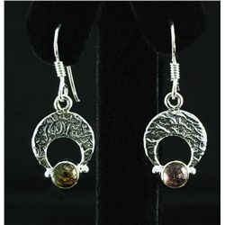 Natural Tourmaline 12.39ctw Crescent Design .925 Earrin