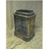 Image 1 : A Victorian brass table top warming cabinet with canted corners,  glazed shelves and staged top,