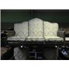 Image 1 : A 1930's walnut bergere 3 piece suite with old gold and cream damask  upholstery.