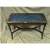 Image 1 : A late Victorian walnut silver table with glazed lift top, shallow  fitted interior, having turned