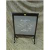 Image 1 : A late Victorian mahogany cheval firescreen with Chinese silk panel embroidered with dragons in si