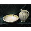 Image 1 : A toilet bowl with cream and gilt decoration with Lily of the Valley  and a dark blue and white to