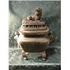 Image 1 : An antique Chinese bronze Koro with dog of fo mounted cover, stylised  handles and scroll feet, 16