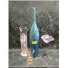 Image 1 : A Medina turquoise glass bottle vase, with everted rim, 16 1/4" high,  together with a sleeve vase