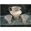 Image 1 : An Art Deco period glass cordial set, with 5 conical frosted tumblers  with ring moulded bases, en