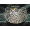Image 1 : A large heavy cut glass fruit bowl, with stylised flower and leaf  motifs, starcut to base, 10" di