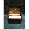 Image 1 : A wooden lidded box containing 2 unused packs of Masonic playing  cards, with original duty seals.
