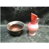 Image 1 : A pottery 'coopered' barrel jug, a pink satin glass jug, 4 scents, a  studio pottery dish and a lu