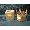 Image 1 : A treen butter mould, 2 butter seals and a small wooden butter tub.   (4)