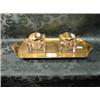 Image 1 : A late 19thC.entury brass ink stand having two square crystal wells  with moulded brass covers, on