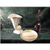 Image 1 : A white earthenware 'Agean' cornucopia vase, an amethyst 'glass'  tablelamp and an earthenware pla