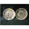 Image 1 : A pair of famille rose circular plates with celadon ground, 9 3/4"  dia.