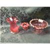 Image 1 : A cranberry glass pedestal sweetmeat dish with applied front border  and clear pedestal and foot,