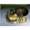Image 1 : A pewter tray, a copper kettle, a butterfly wing circular stand  inscribed Rio De Janeiro, etc.
