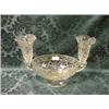 Image 1 : A moulded glass table centre piece, the pedestal dish of oval outline  supporting 2 trumpet shape