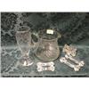 Image 1 : An early 20thC. cut glass and engraved water jug, a circular vase and  3 pairs of cut glass knife