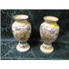Image 1 : A pair of Victorian buff glass baluster vases with hand-painted  decoration around a panel depicti