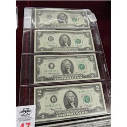 4 Pack $2 Bill - Cancelled Stamps on Back