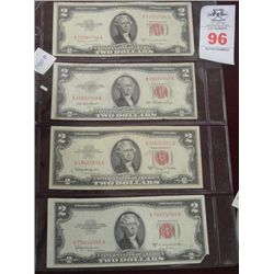 4 Pack 1953 $2 Notes