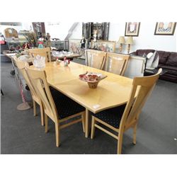 Italian Laquer Wood Table & 6 Chairs w/Glass Front Hutch