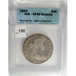 1805 BUST HALF DOLLAR ICG EF-40 LIGHT CLEANING