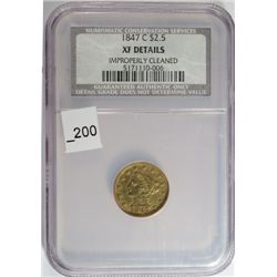 1847-C $2.50 GOLD NCS (NGC) XF CLEANED, RARE COIN LOW MINTAGE