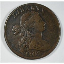 1802 LARGE CENT SHELDON 231 STEMLESS WREATH SMALL FRACTION VF/XF WELL STRUCK