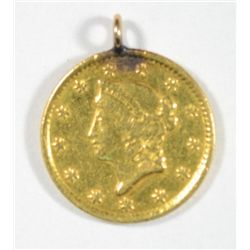 1853-C RARE CHARLOTTE MINT GOLD WITH JEWELRY MOUNT