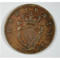 IRELAND 1775 HALF PENNY CHOCOLATE BROWN AU+