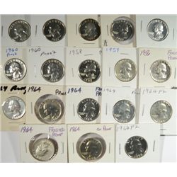 PROOF WASHINGTON QUARTERS 8- 1964, 56, 58, 59, 2-60, 61, 4-62