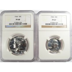 1964 proof quarter NGCPR67-64 half $ NGCPR68  est $55-$60