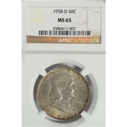 1958D  Franklin half $  NGC65  est $30-$35